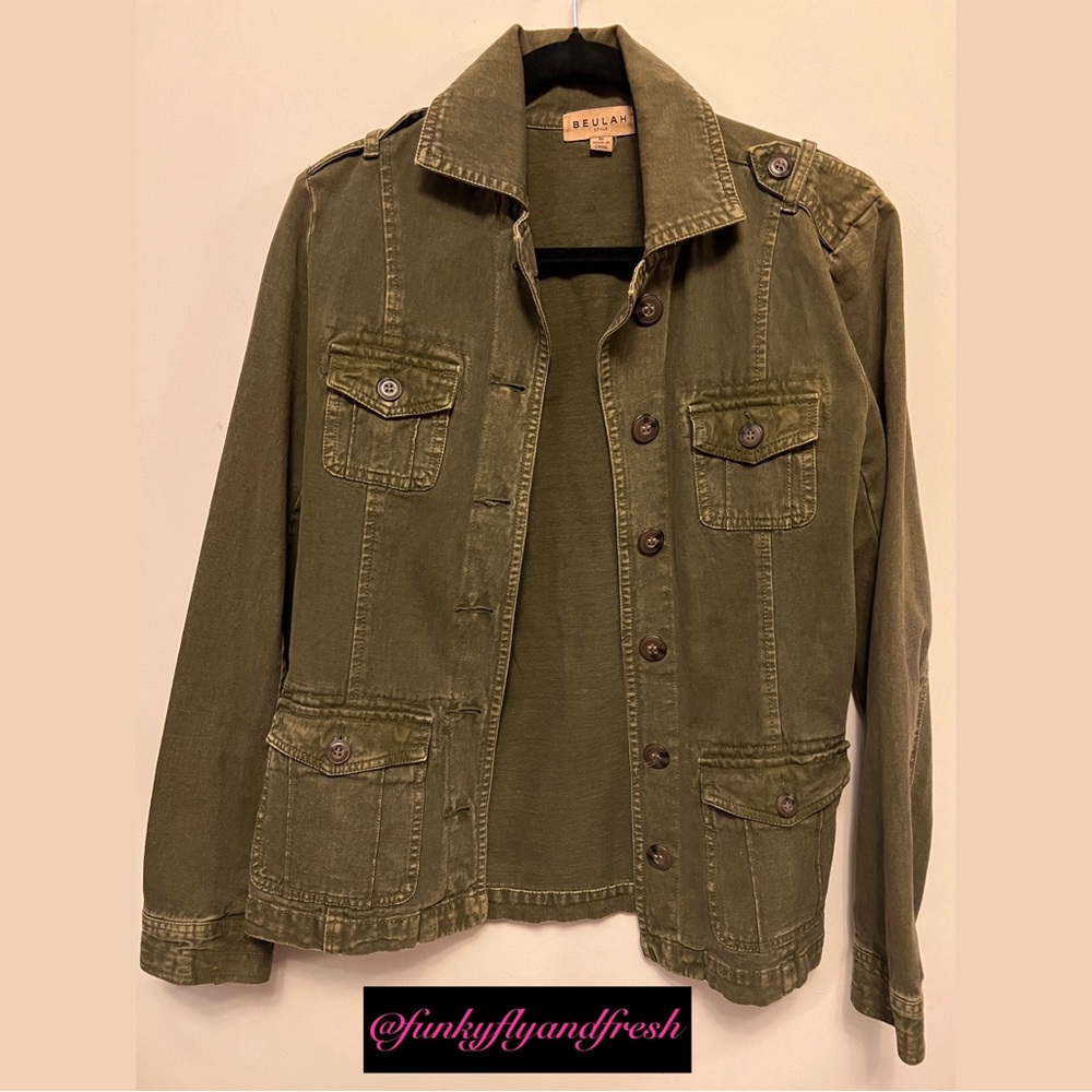 Beulah style denim green jacket olive green size medium.